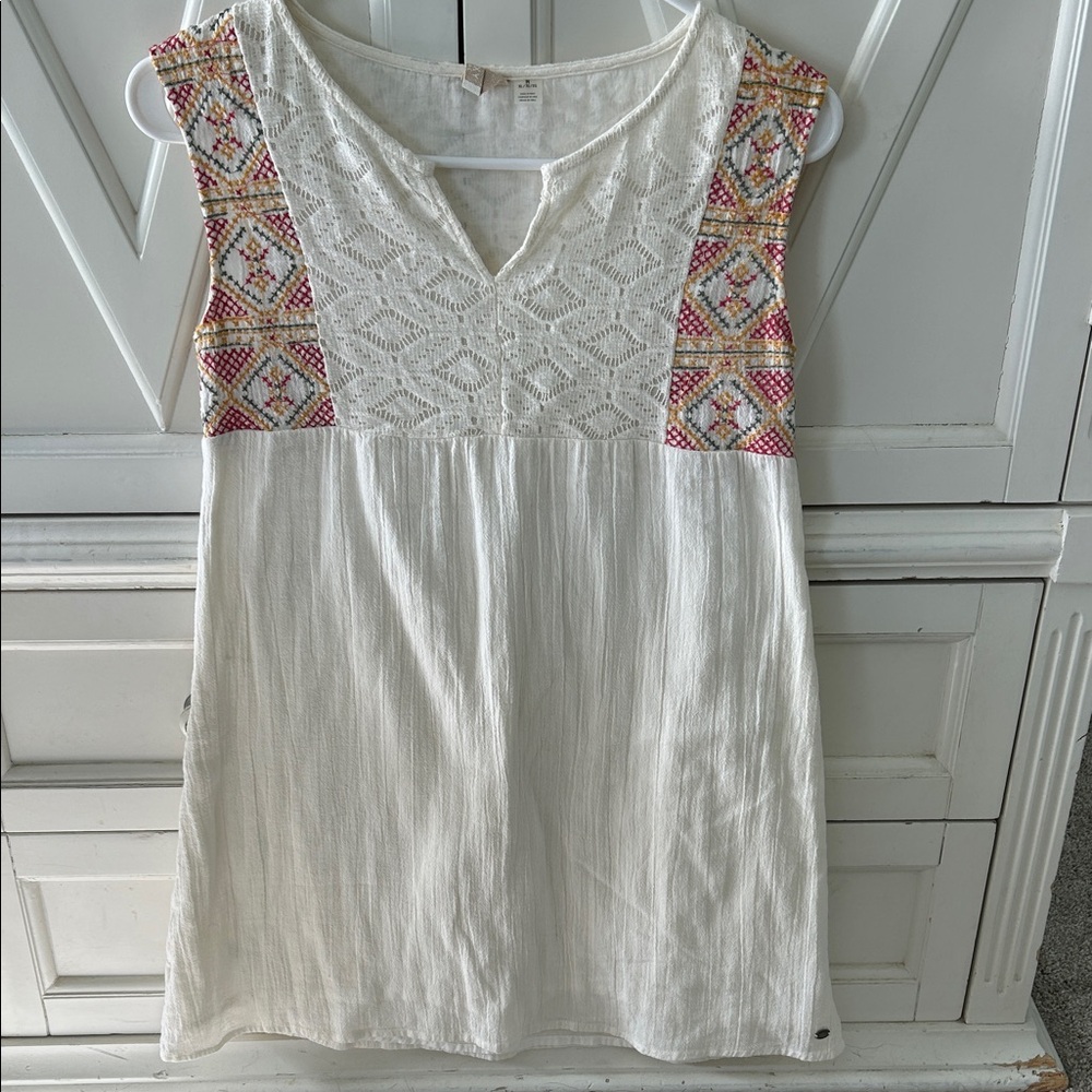 Roxy White Sleeveless Tunic with Multicolor Embroidered Yoke